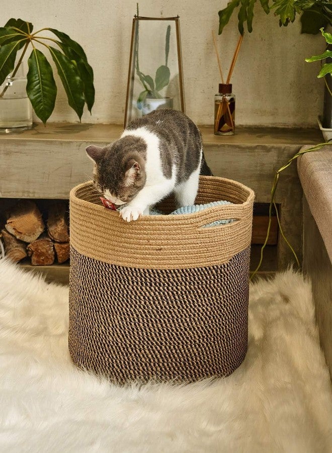 Leazzote Jute Cotton Rope Round Laundry Hamper, Modern Storage Basket for Baby Clothes, Toys, Towels Bedroom Organization (BEIGE/BLACK, 12x12x12 INCH) - Image 4